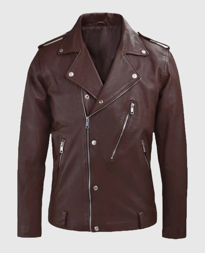 Men's Biker Beast Burgundy Leather Jacket