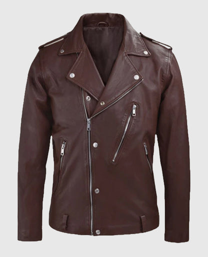 Men's Biker Beast Burgundy Leather Jacket