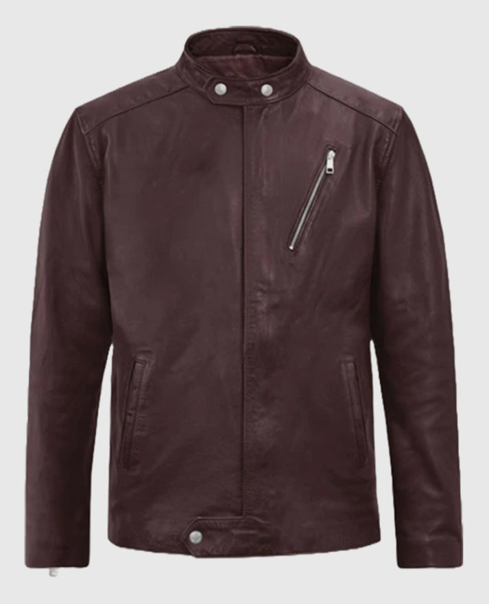 Men's Biker Burgundy Motorad Leather Jacket
