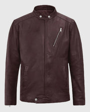Men's Biker Burgundy Motorad Leather Jacket