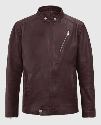 Men's Biker Burgundy Motorad Leather Jacket