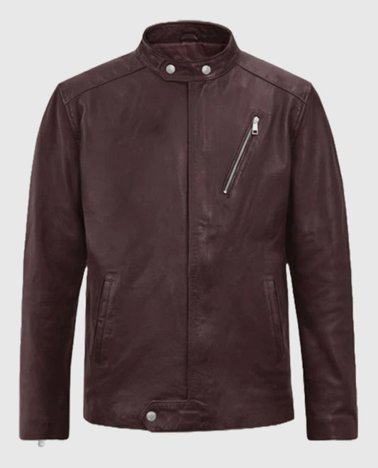 Men's Biker Burgundy Motorad Leather Jacket