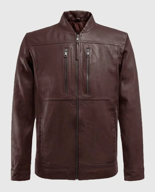 Men's Biker Thunder Storm Burgundy Leather Jacket