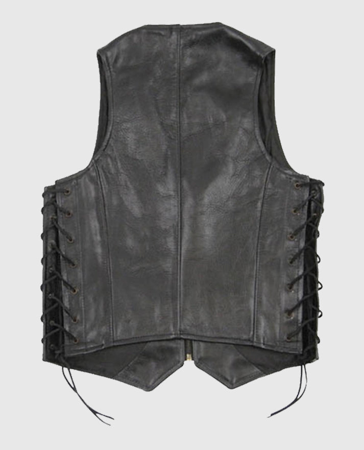 Men's Black Laced Leather Vest