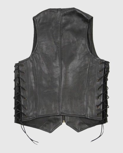 Men's Black Laced Leather Vest