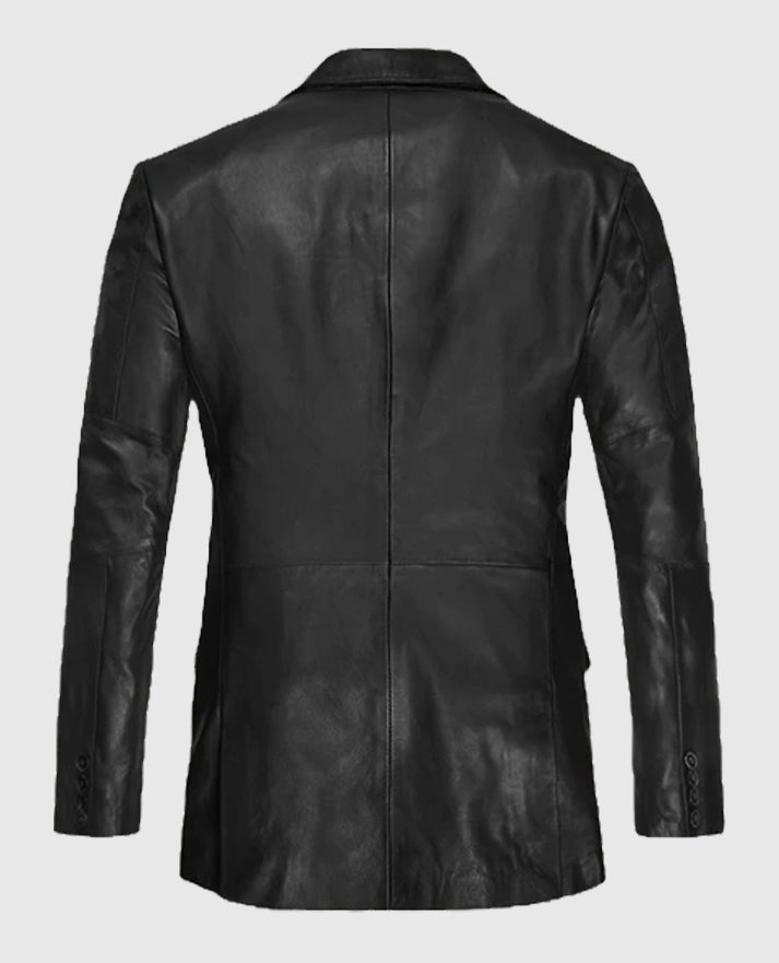 Men's Black Leather Blazer
