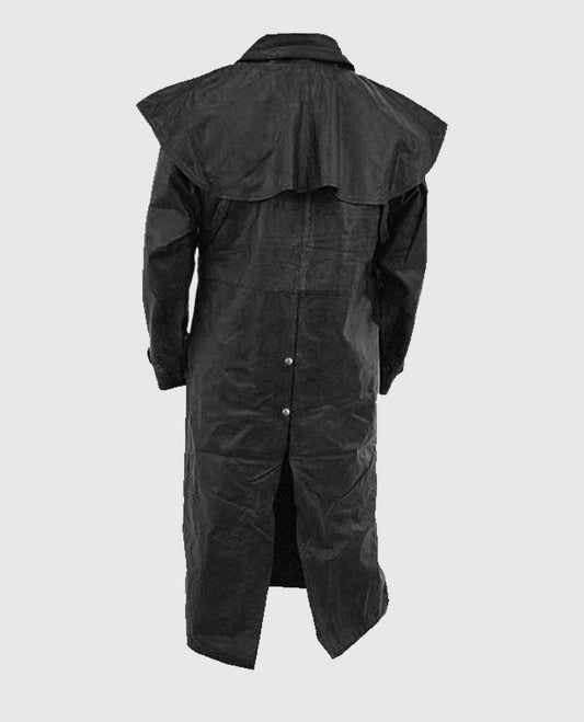 Men's Black Leather Duster Coat
