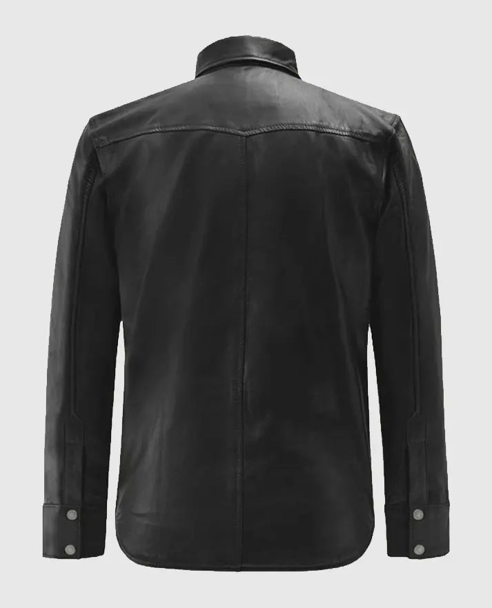 Men's Black Leather Trucker Jacket