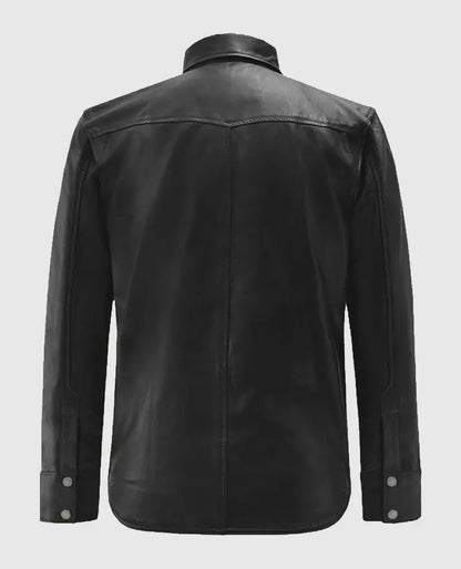 Men's Black Leather Trucker Jacket