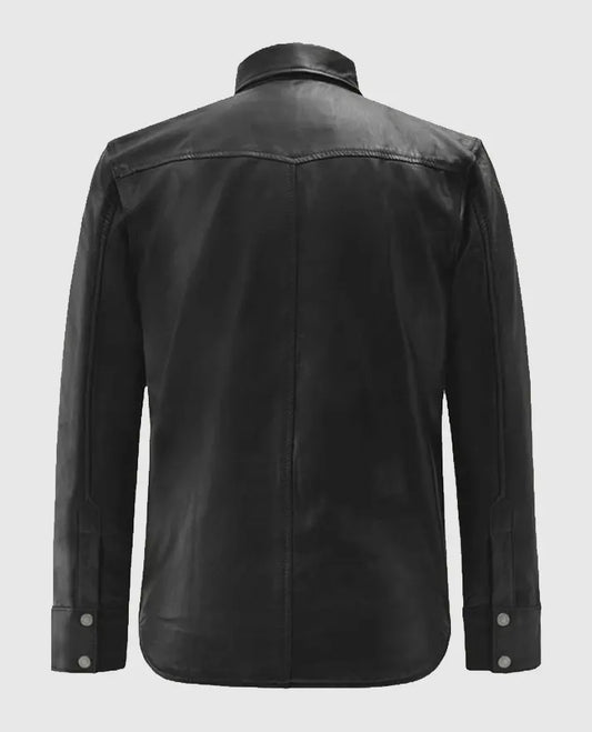 Men's Black Leather Trucker Jacket