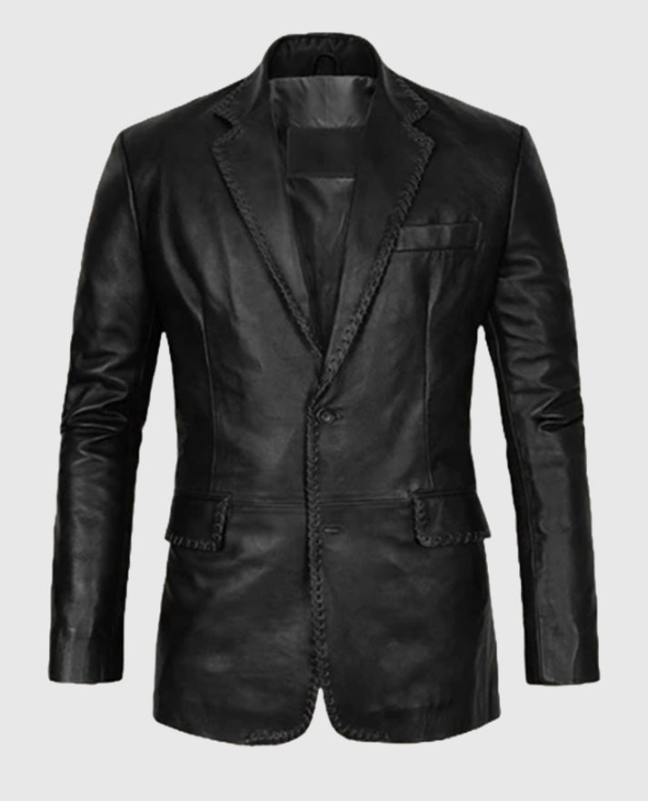 Men's Black Medieval Leather Blazer