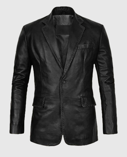 Men's Black Medieval Leather Blazer