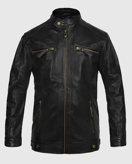 Men's Black Motorcycle Leather Jacket