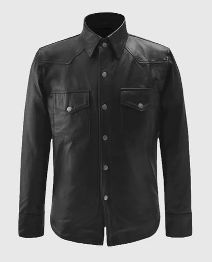 Men's Black Trucker Leather Jacket
