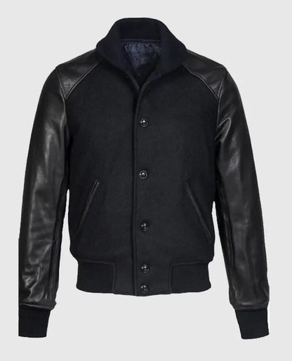 Men's Black Wool and Leather Varsity Jacket