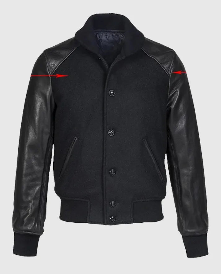 Men's Black Wool Leather Varsity Jacket