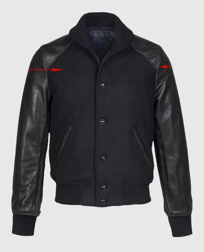 Men's Black Wool Leather Varsity Jacket