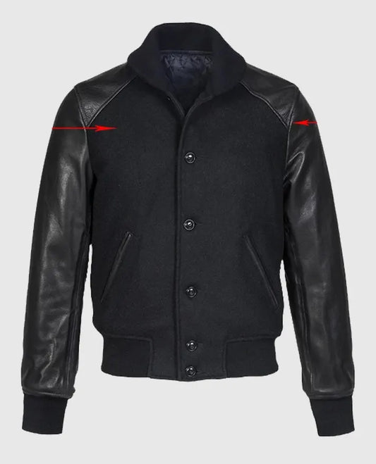 Men's Black Wool Leather Varsity Jacket