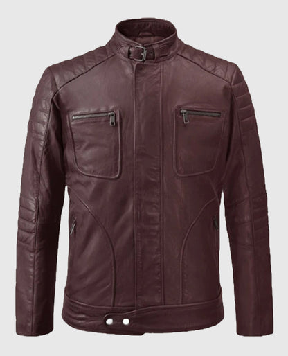Men's Burgundy Firefly Moto Leather Jacket