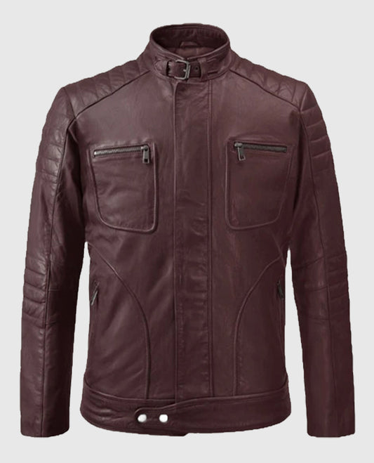Men's Burgundy Firefly Moto Leather Jacket