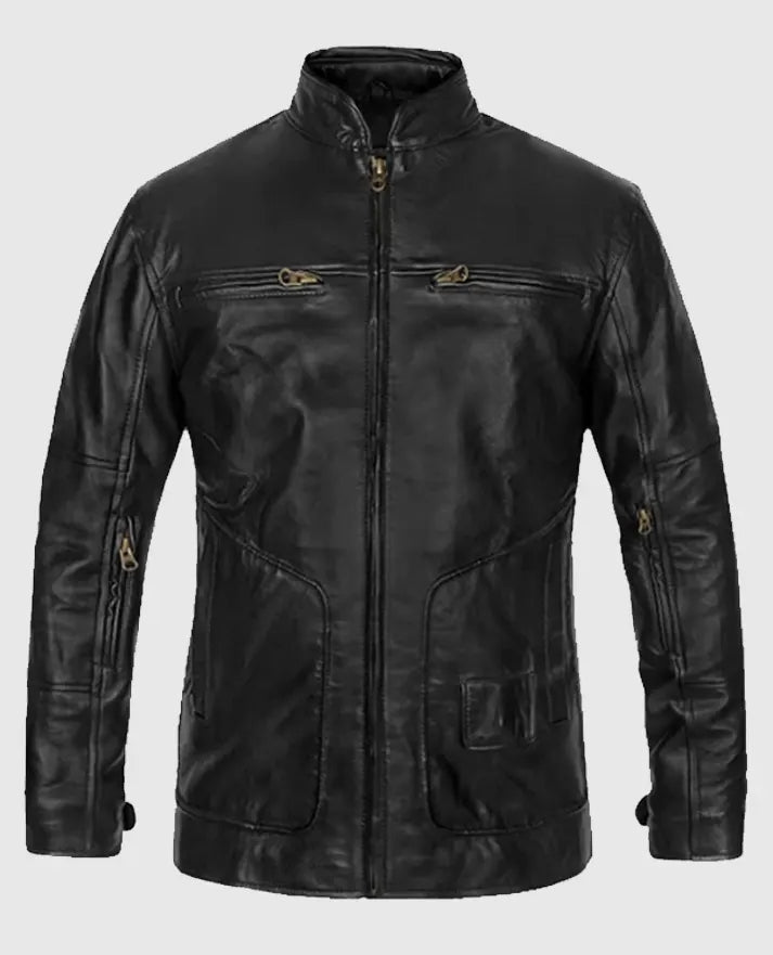 Men's Cafe Racer Black Leather Jacket