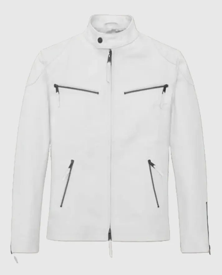 Men's Cafe Racer White Leather Jacket