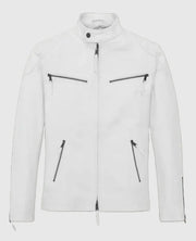 Men's Cafe Racer White Leather Jacket