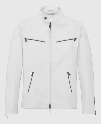 Men's Cafe Racer White Leather Jacket