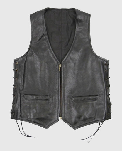 Men's Casual Black Laced Leather Vest