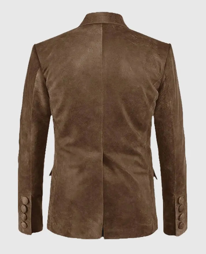 Men's Distressed Brown Leather Blazer