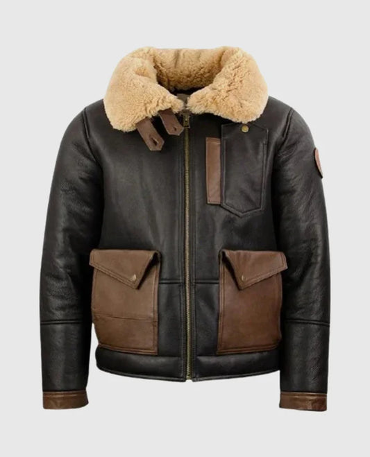 Men's F-35 Aviator Chocolate Brown Shearling  Jacket