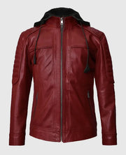 Men's red Hooded Rodeo Leather Jacket