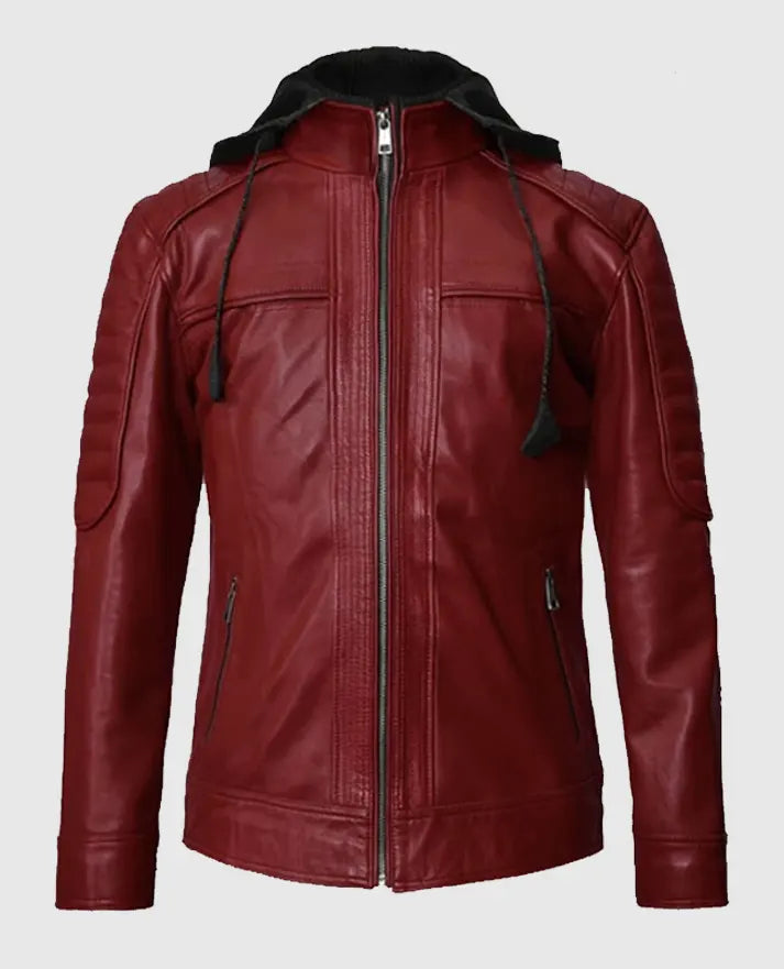 Men's red Hooded Rodeo Leather Jacket