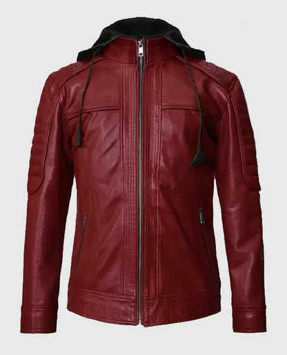 Men's red Hooded Rodeo Leather Jacket