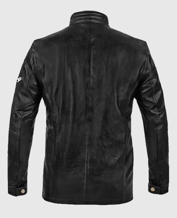 Men's Military Command Black Leather Jacket