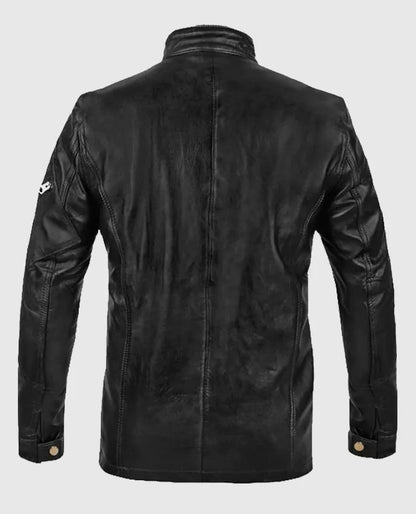 Men's Military Command Black Leather Jacket