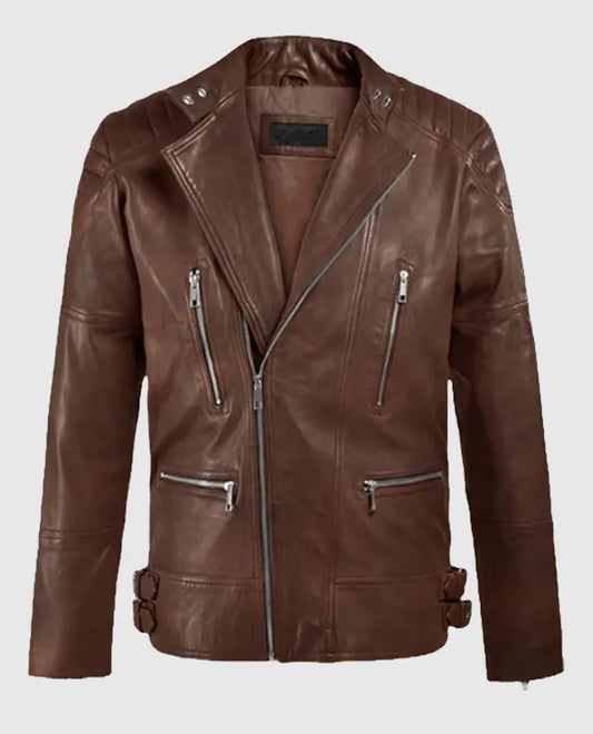 Men's Moto Shotgun Spanish Brown Leather Jacket