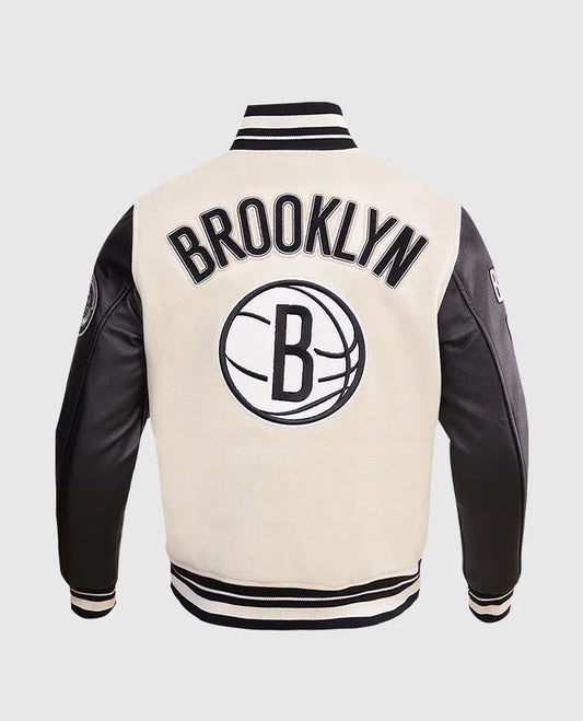 Men's NBA Brooklyn Nets Black & White Varsity Jacket