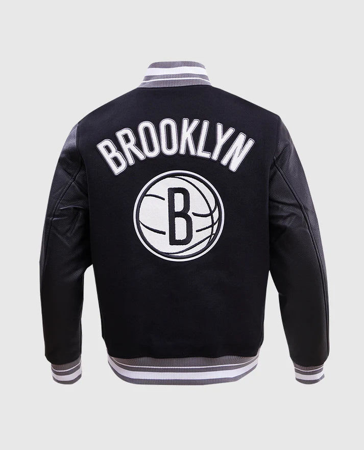 Men's NBA Brooklyn Nets Rib Wool Black Varsity Jacket