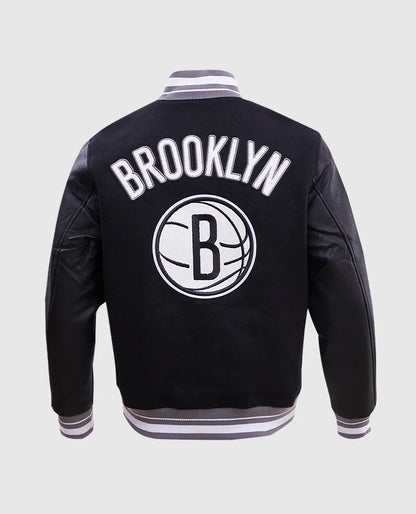 Men's NBA Brooklyn Nets Rib Wool Black Varsity Jacket