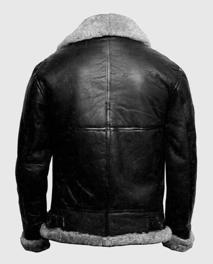 Men's Pilot FUR Aviator Flying Bomber Black Leather Jacket