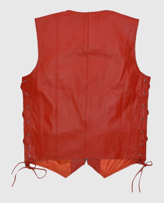 Men's Red Laced Leather Vest