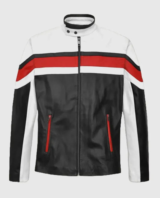 Men's Striped Style Rocker Leather Jacket