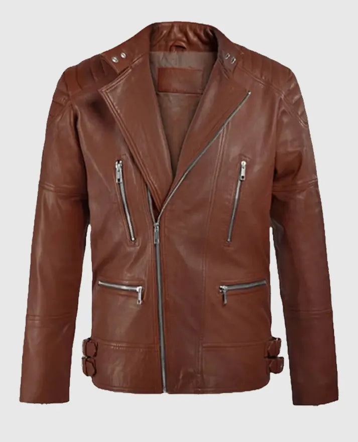 Men's Tan Shotgun Moto Leather Jacket