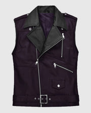 Men's Two-Tone Purple and Black Biker Leather Vest