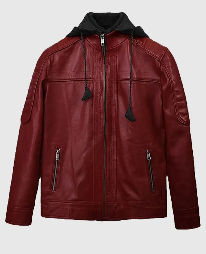 Men's red Hooded Rodeo Leather Jacket
