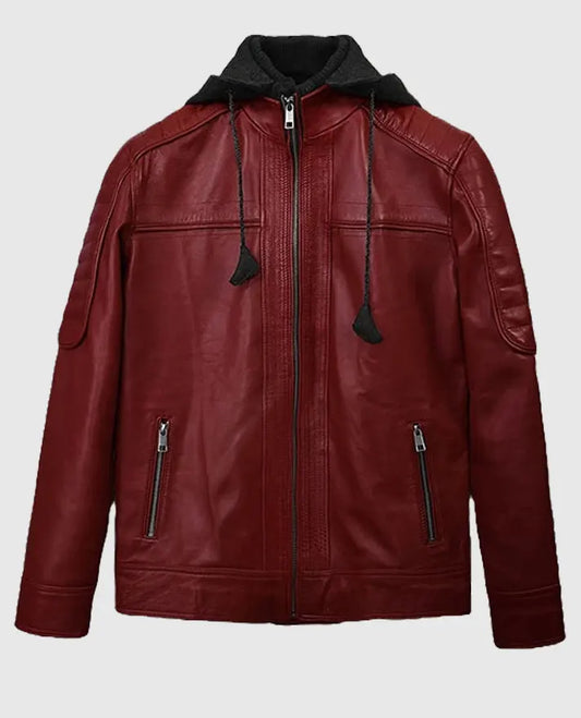 Men's red Hooded Rodeo Leather Jacket