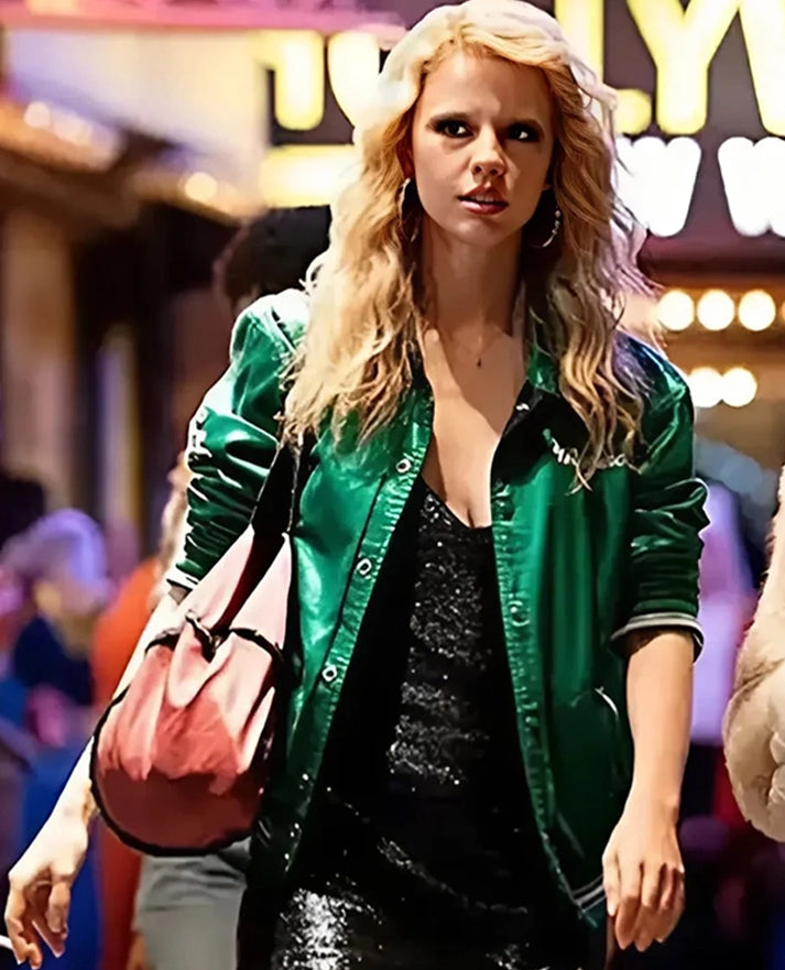 Mia Goth Green Varsity Jacket from MaXXXine 2024