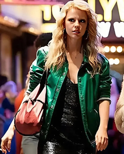 Mia Goth Green Varsity Jacket from MaXXXine 2024