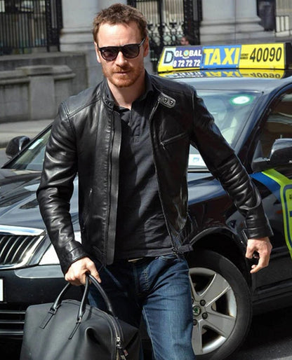 Michael Fassbender Black Biker Leather Jacket